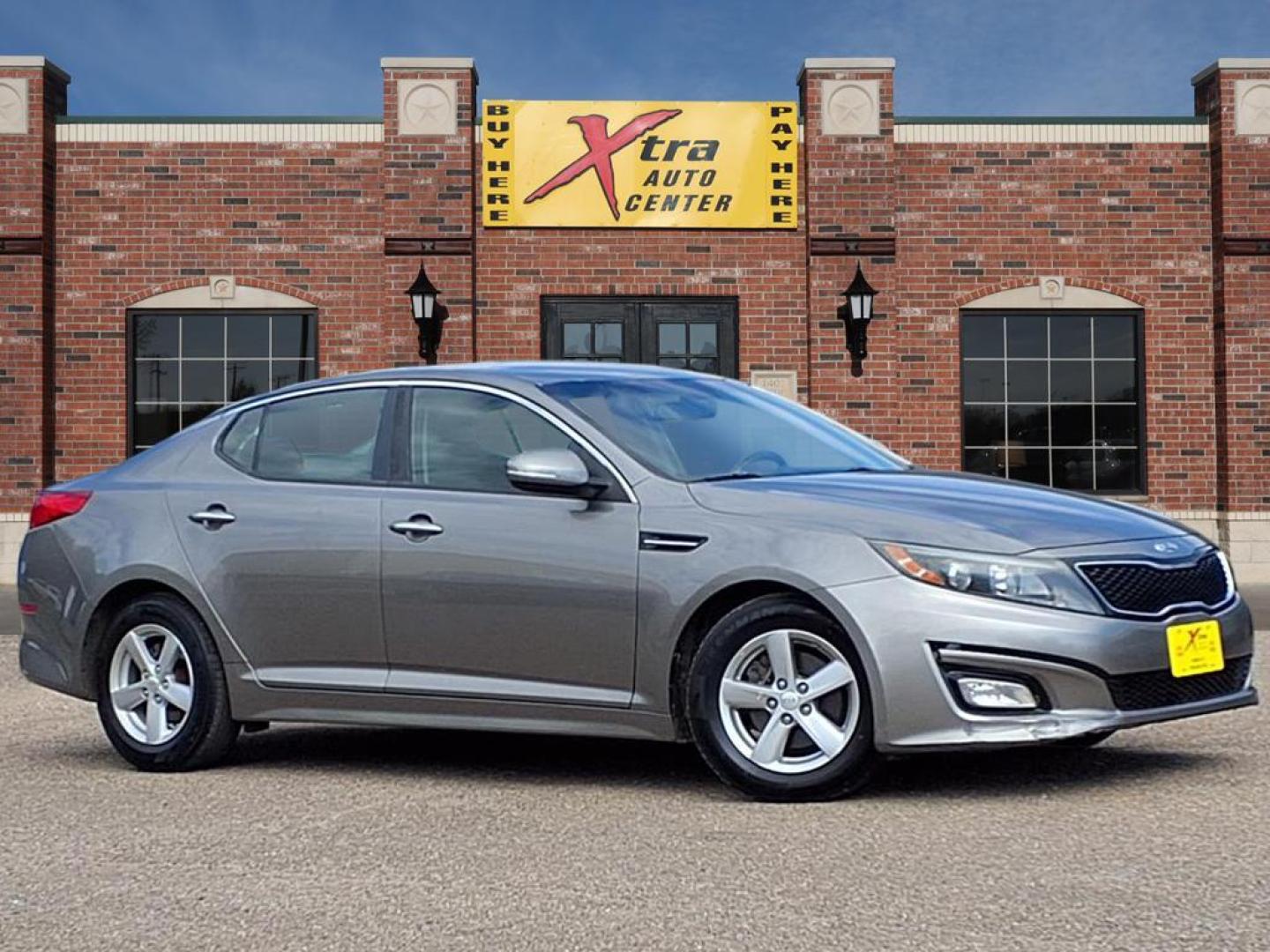 2015 Satin Metal Kia Optima LX (5XXGM4A73FG) with an 2.4L 2.4L I4 192hp 181ft. lbs. Direct Injection engine, 6-Speed Shiftable Automatic transmission, located at 1401 N. Hobart, Pampa, TX, 79065, (806) 665-9872, 35.549953, -100.975098 - Photo#0