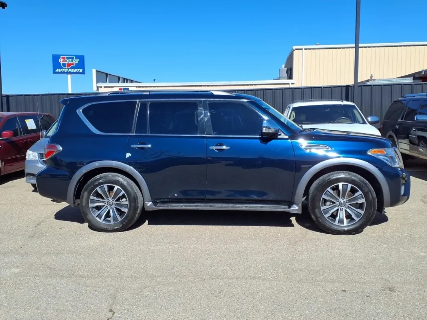 2019 Hermosa Blue Pearl Bw5 Nissan Armada SV (JN8AY2ND6K9) with an 5.6L engine, Automatic transmission, located at 1401 N. Hobart, Pampa, TX, 79065, (806) 665-9872, 35.549953, -100.975098 - Need a road-trip-ready SUV that can handle Texas highways, school drop-offs, and weekend getaways without feeling cramped? This 2019 Nissan Armada SV is built for real life-big family space, strong V8 power, and the confidence of a full-size SUV that's just as comfortable cruising through Pampa as i - Photo#2