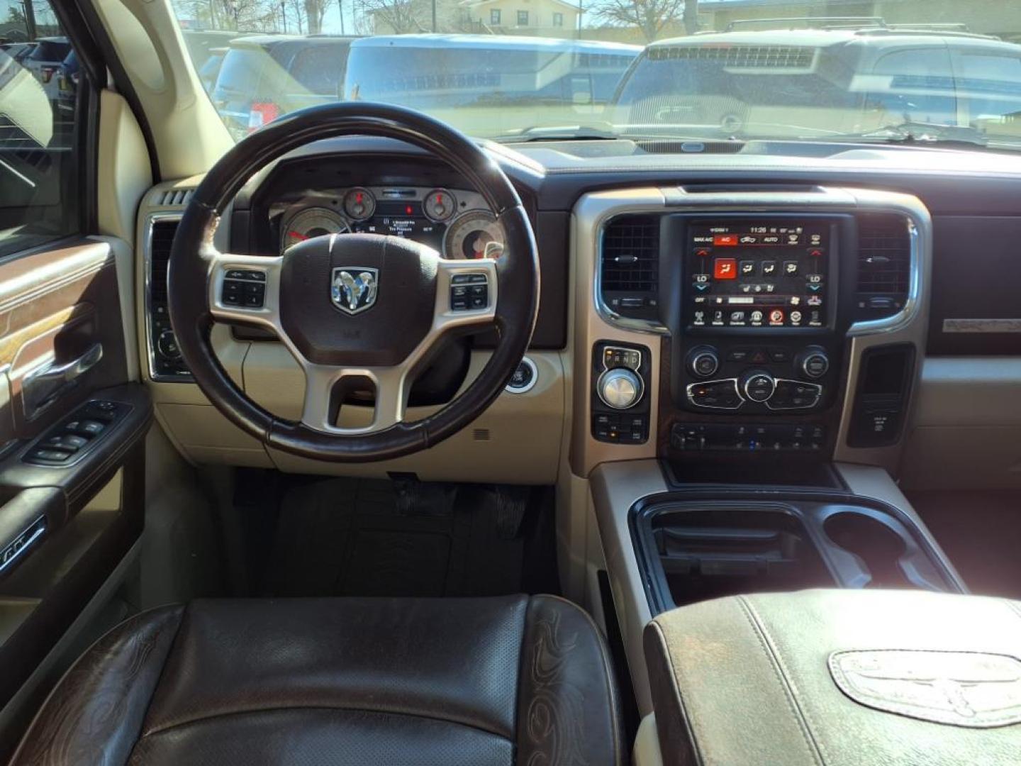 2016 Bright White Clear Coat/White Gold Clear Coat Pw7/ RAM 1500 Laramie Longhorn (1C6RR7PTXGS) with an 5.7L HEMI 5.7L V8 395hp 410ft. lbs. Sequential Multiport Fuel Injection engine, 8-Speed Shiftable Automatic transmission, located at 1401 N. Hobart, Pampa, TX, 79065, (806) 665-9872, 35.549953, -100.975098 - Photo#11