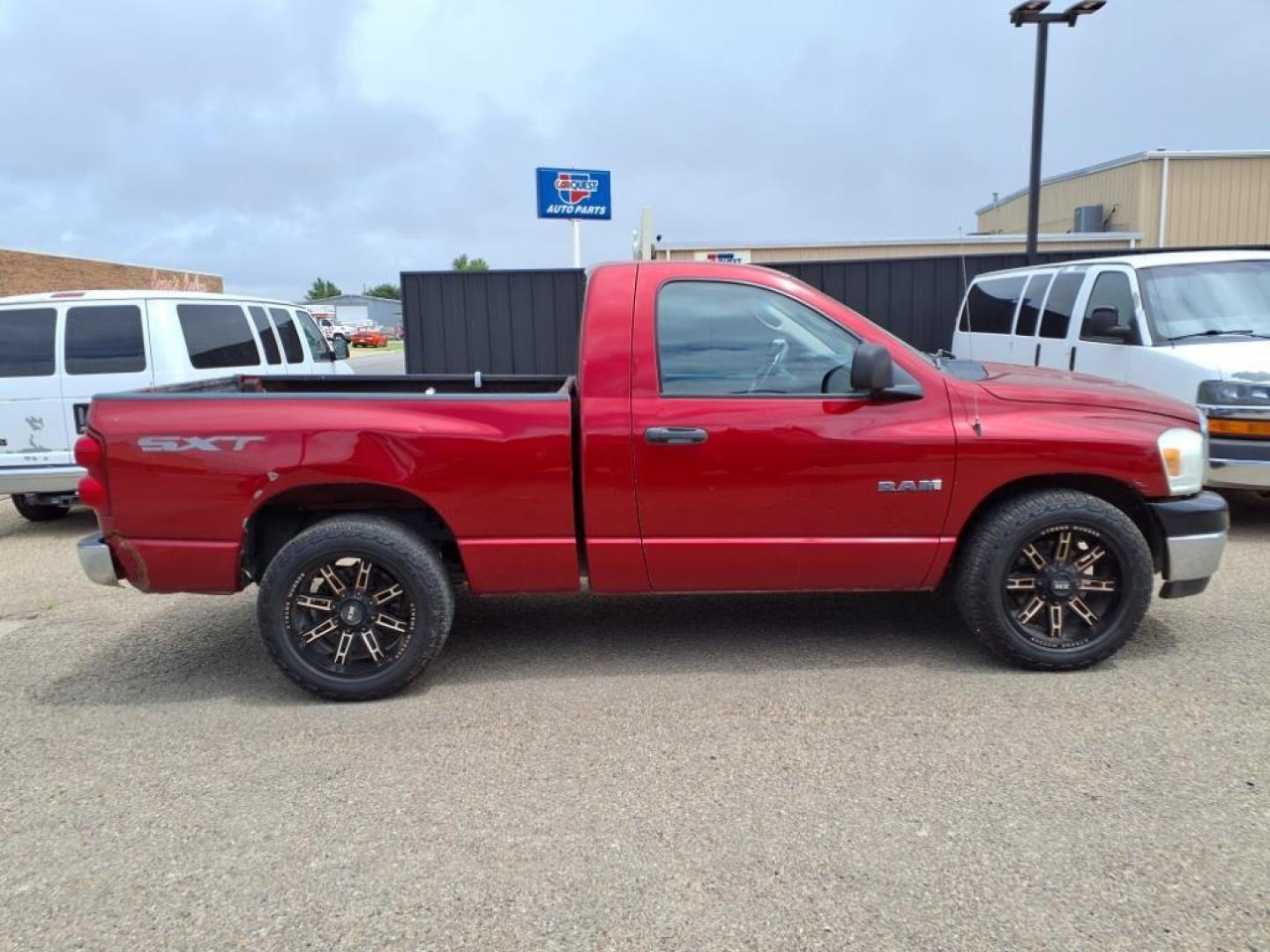 2008 Inferno Red Crystal Pearl Coat Dodge Ram 1500 ST (1D7HA16K78J) with an 3.7L 3.7L V6 215hp 235ft. lbs. Sequential Multiport Fuel Injection engine, 6-Speed Manual transmission, located at 1401 N. Hobart, Pampa, TX, 79065, (806) 665-9872, 35.549953, -100.975098 - Photo#2