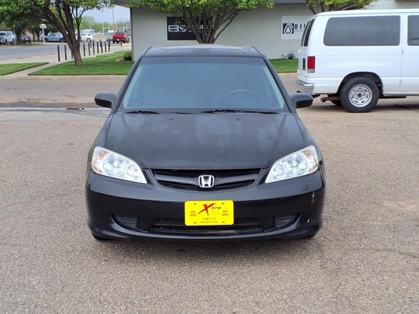 2004 Nighthawk Black Pearl Bk Honda Civic EX (JHMES26744S) with an 1.7L 1L NA I4 single overhead cam (SOHC) 16V Fuel Injected engine, 4-Speed Automatic transmission, located at 1401 N. Hobart, Pampa, TX, 79065, (806) 665-9872, 35.549953, -100.975098 - Photo#1