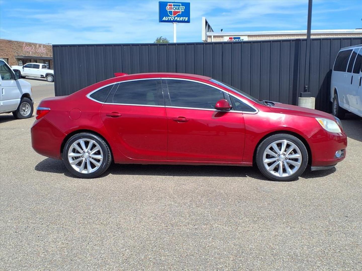 2015 Crystal Red Tintcoat Buick Verano Convenience Group (1G4PR5SK9F4) with an 2.4L Ecotec 2.4L Flex Fuel I4 180hp 171ft. lbs. Direct Injection engine, 6-Speed Shiftable Automatic w/Overdrive transmission, located at 1401 N. Hobart, Pampa, TX, 79065, (806) 665-9872, 35.549953, -100.975098 - Photo#2