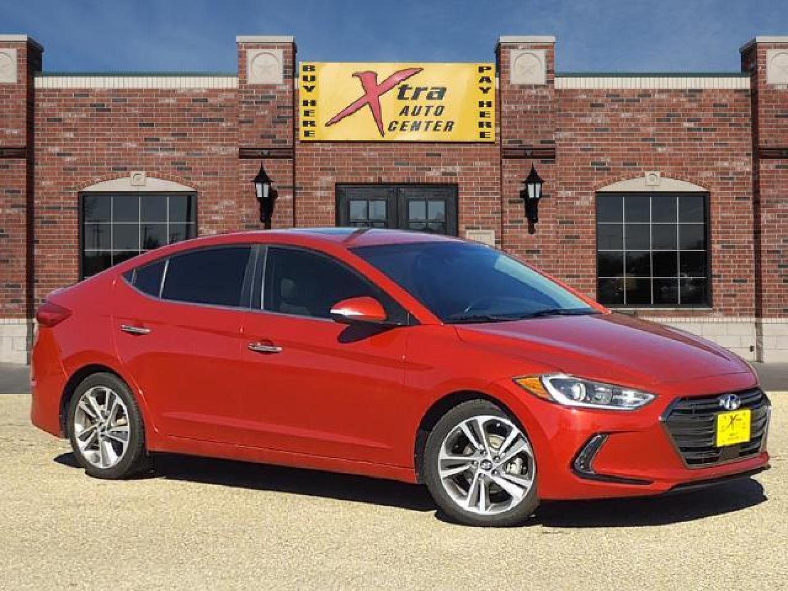 2017 Scarlet Red Hyundai ELANTRA Limited (5NPD84LF0HH) with an Nu 2.0L I4 147hp 132ft. l Sequential Multiport Fuel Injection engine, 6-Speed Shiftable Automatic transmission, located at 1401 N. Hobart, Pampa, TX, 79065, (806) 665-9872, 35.549641, -100.971878 - Photo #0